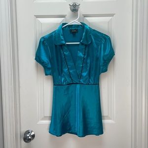Thrifted turquoise silk blouse